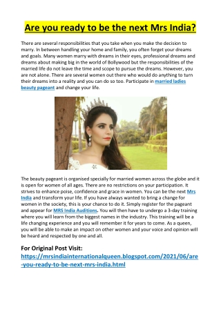 Are you ready to be the next Mrs India?