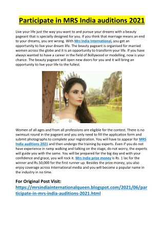 Participate in MRS India auditions 2021
