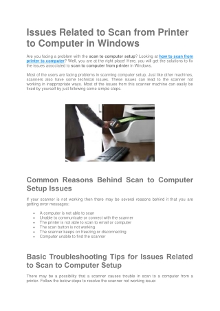 Issues Related to Scan from Printer to Computer in Windows