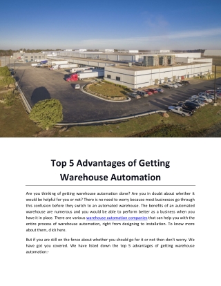 Top 5 Advantages of Getting Warehouse Automation