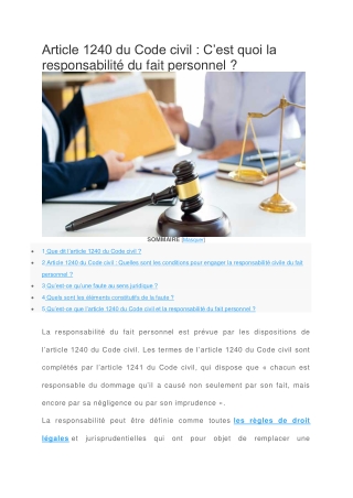Article 1240 du Code civil parle de quoi?