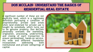 Don McClain- Understand the basics of Residential Real Estate