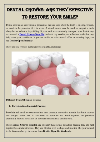 Dental Crowns Are They Effective To Restore Your Smile