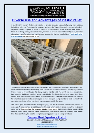 Diverse Use and Advantages of Plastic Pallet