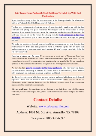 Join Teams From Panhandle Steel Buildings To Catch Up With Best Contractors