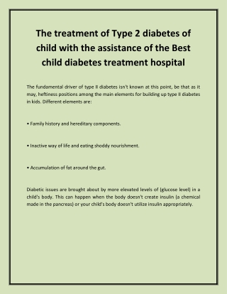 The treatment of Type 2 diabetes of child with the assistance of the Best child diabetes treatment hospital