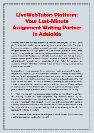 LiveWebTutors Platform- Your Last-Minute Assignment Writing Partner in Adelaide