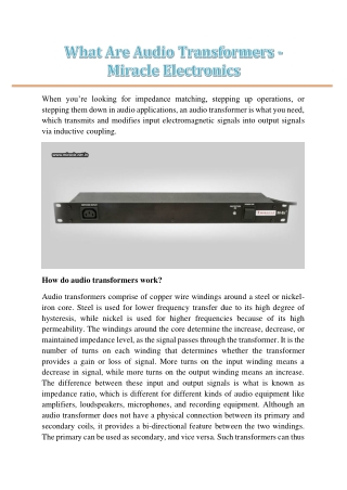 What Are Audio Transformers - Miracle Electronics