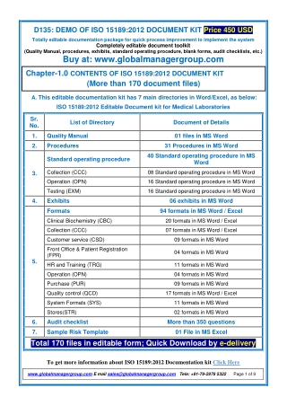 Documents Kit For ISO 15189 Accreditation