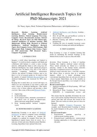 Artificial Intelligence Research Topics for PhD Manuscripts 2021 - Phdassistance