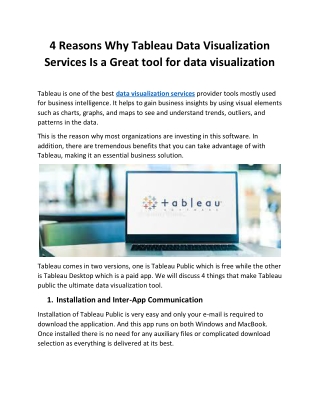 4 Reasons Why Tableau Data Visualization Services Is a Great tool for data visua