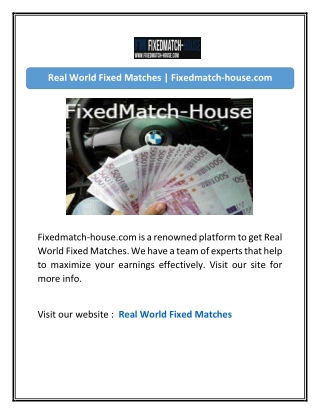Real World Fixed Matches | Fixedmatch-house.com