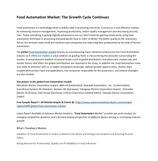 Food Automation Market - Attractive Growth Proposition seen