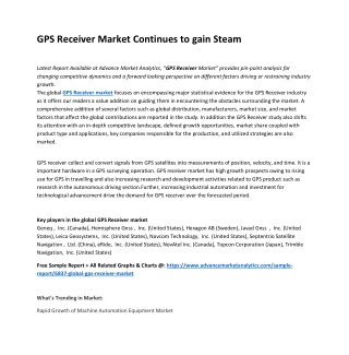 GPS Receiver Market Continues to gain Steam