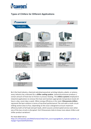 Types of Chillers for Different Applications