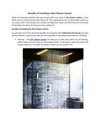 Benefits of Installing a Rain Shower System