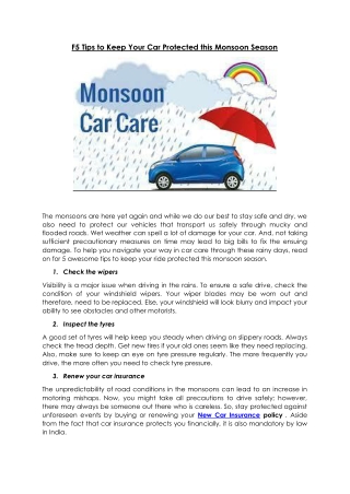 5 Tips to Keep Your Car Protected this Monsoon Season