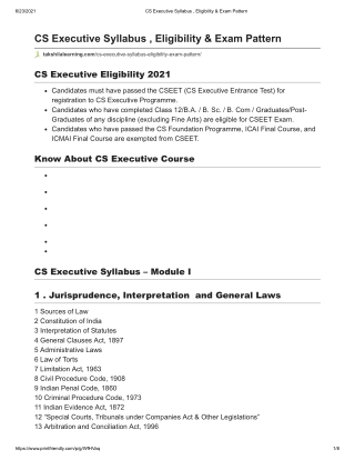 CS Executive Syllabus , Eligibility & Exam Pattern pdf