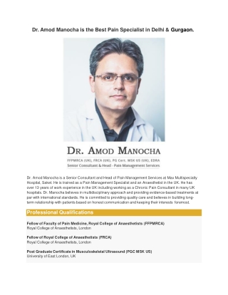 Dr Amod Manocha Is best pain specialist in Delhi
