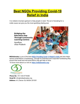 Best NGOs Providing Covid-19 Relief in India