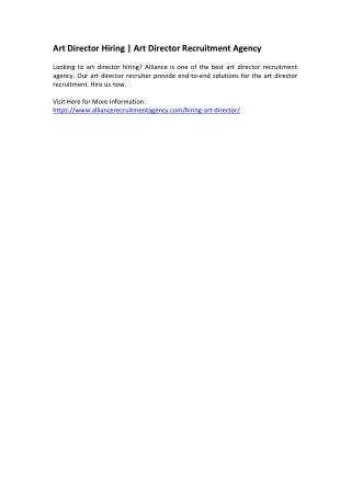 Art Director Hiring - Art Director Recruitment Agency