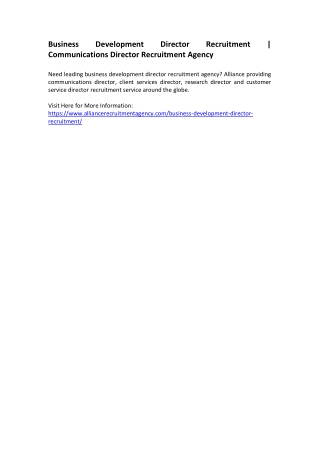 Business Development Director Recruitment - Communications Director Recruitment Agency