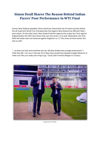 Simon Doull Shares The Reason Behind Indian Pacers’ Poor Performance In WTC Final