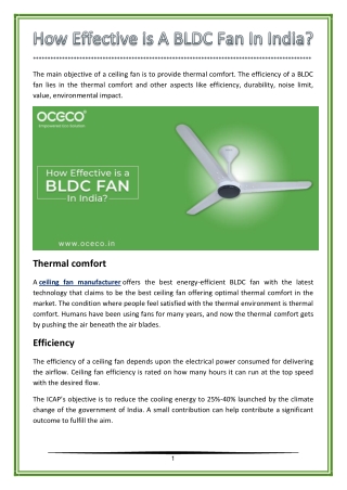 How Effective is A BLDC Fan In India