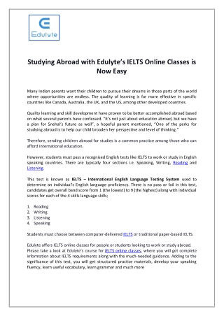 Studying Abroad with Edulyte’s IELTS Online Classes is Now Easy