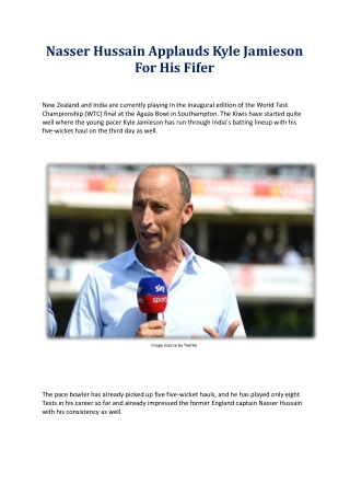 Nasser Hussain Applauds Kyle Jamieson For His Fifer