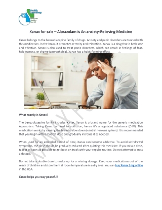 Xanax for sale – Alprazolam is An anxiety-Relieving Medicine