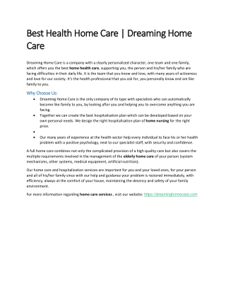 Best Health Home Care | Dreaming Home Care