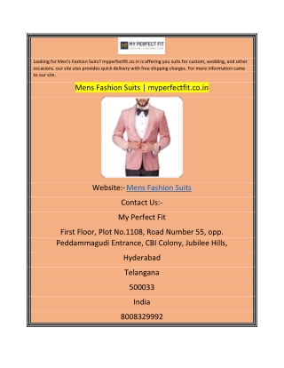 Mens Fashion Suits  myperfectfit.co.in