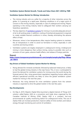 Ventilation System Market Growth, Trends and Value Chain 2021-2030 by TMR