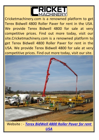 Terex Bidwell 4800 Roller Paver for Rent USA Cricketmachinery.com