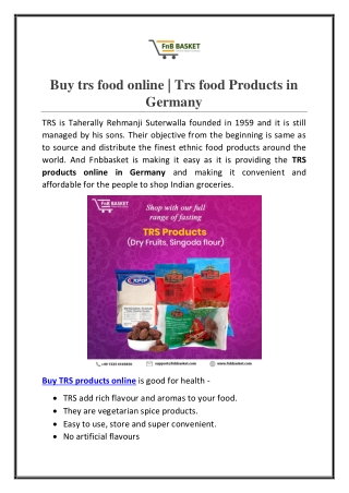 Buy trs food online | Trs food Products in Germany