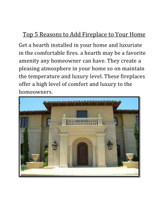 Top 5 Reasons to Add Fireplace to Your Home