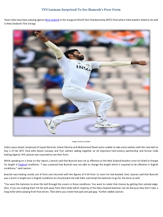 VVS Laxman Surprised To See Bumrah Poor Form