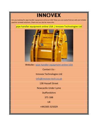 pipe handler equipment online USA Innovex Technologies Ltd