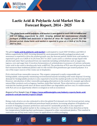 Lactic Acid & Polylactic Acid Market Size & Forecast Report, 2014 - 2025