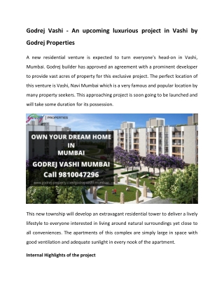 Godrej Vashi - An upcoming luxurious project in Vashi by Godrej Properties