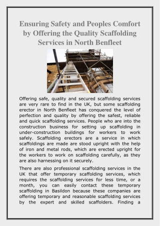Ensuring Safety and Peoples Comfort by Offering the Quality Scaffolding Services in North Benfleet