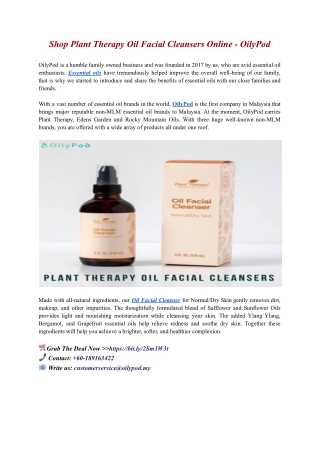 Shop Plant Therapy Oil Facial Cleansers Online - OilyPod