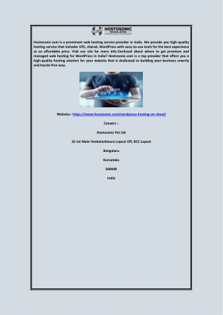 WordPress Website Hosting Provider India  Hostosonic.com