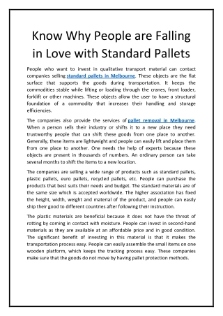 Know Why People are Falling in Love with Standard Pallets