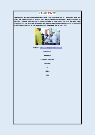 Same Day Results Covid Testing New York Testingnyc.com