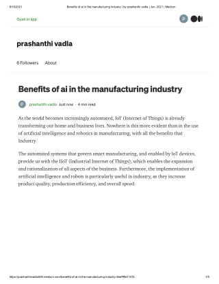 Benefits of ai in the manufacturing industry
