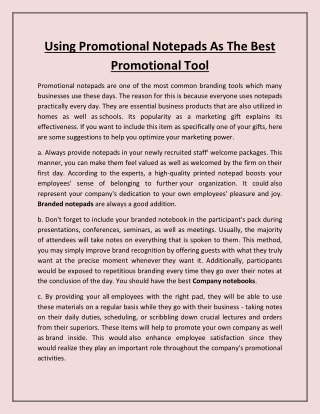 Using Promotional Notepads As The Best Promotional Tool