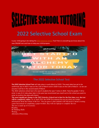 2022 Selective School Exam