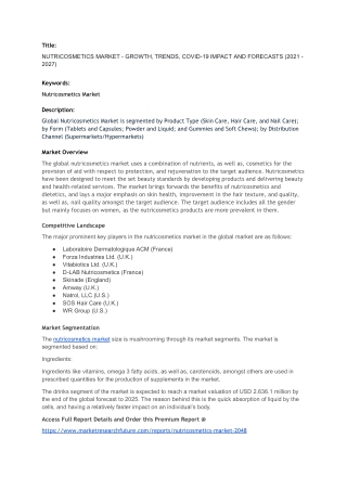 Nutricosmetics Market, Supply And Consumption 2021 Global Analysis And Forecast